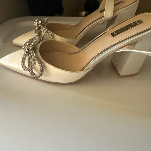 Brand new never worn be mine satin and crystal block heels - Picture 3 of 3